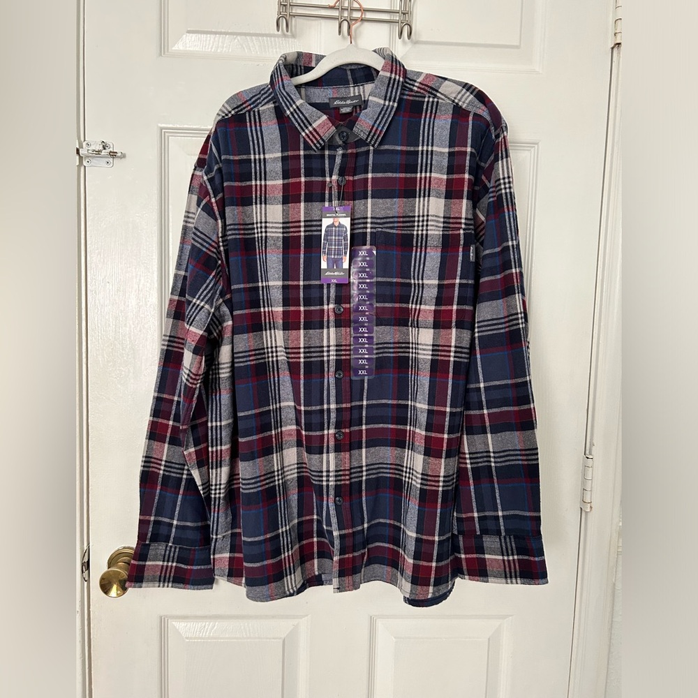 Eddie Bauer Navy, Burgundy & White Plaid Button-Down Shirt